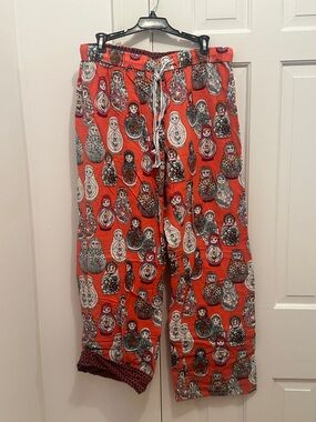Anthropologie Eloise Red Matryoshka Russian Nesting Doll Print Lounge Pants